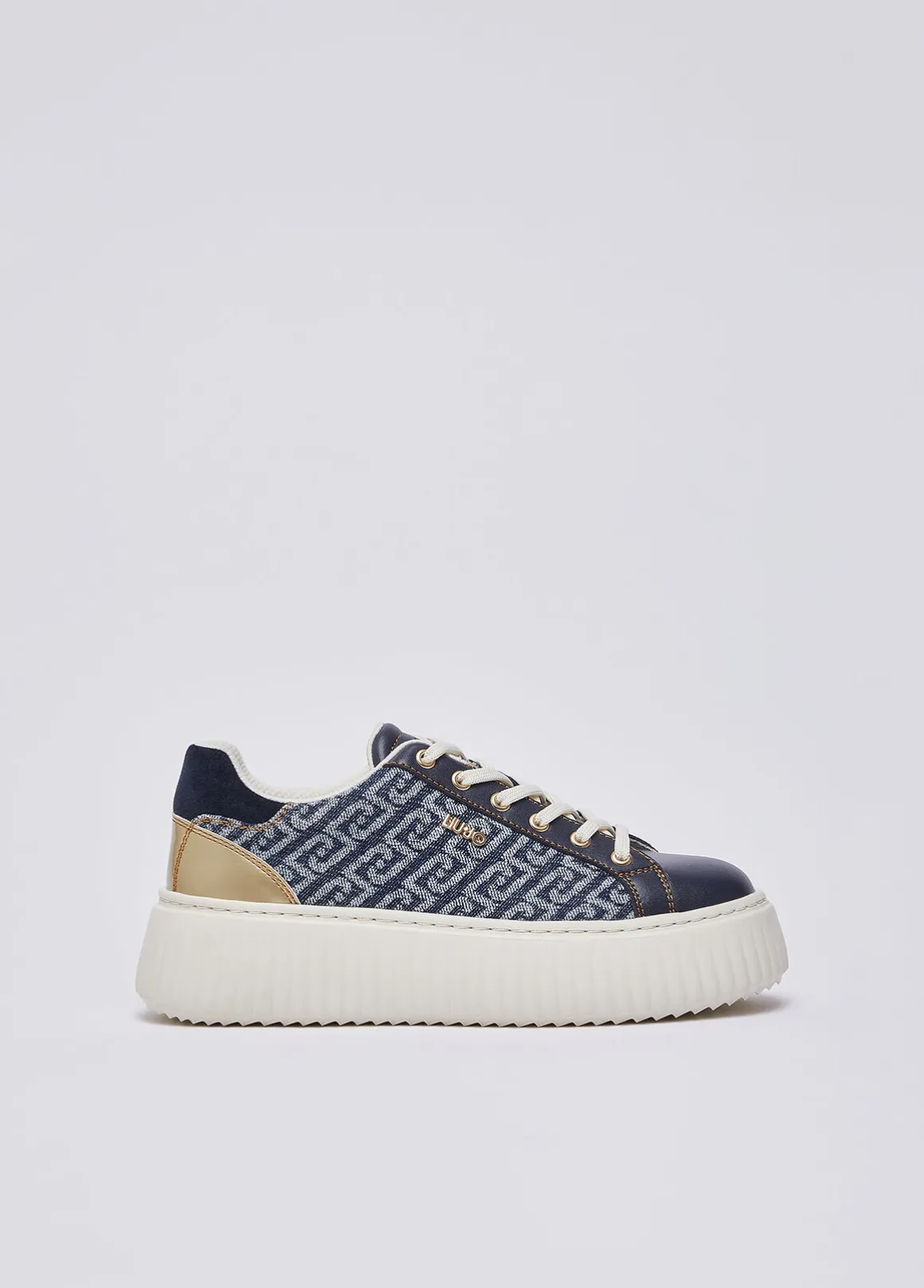 Sneakers platform in denim monogram