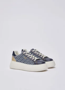 Sneakers platform in denim monogram