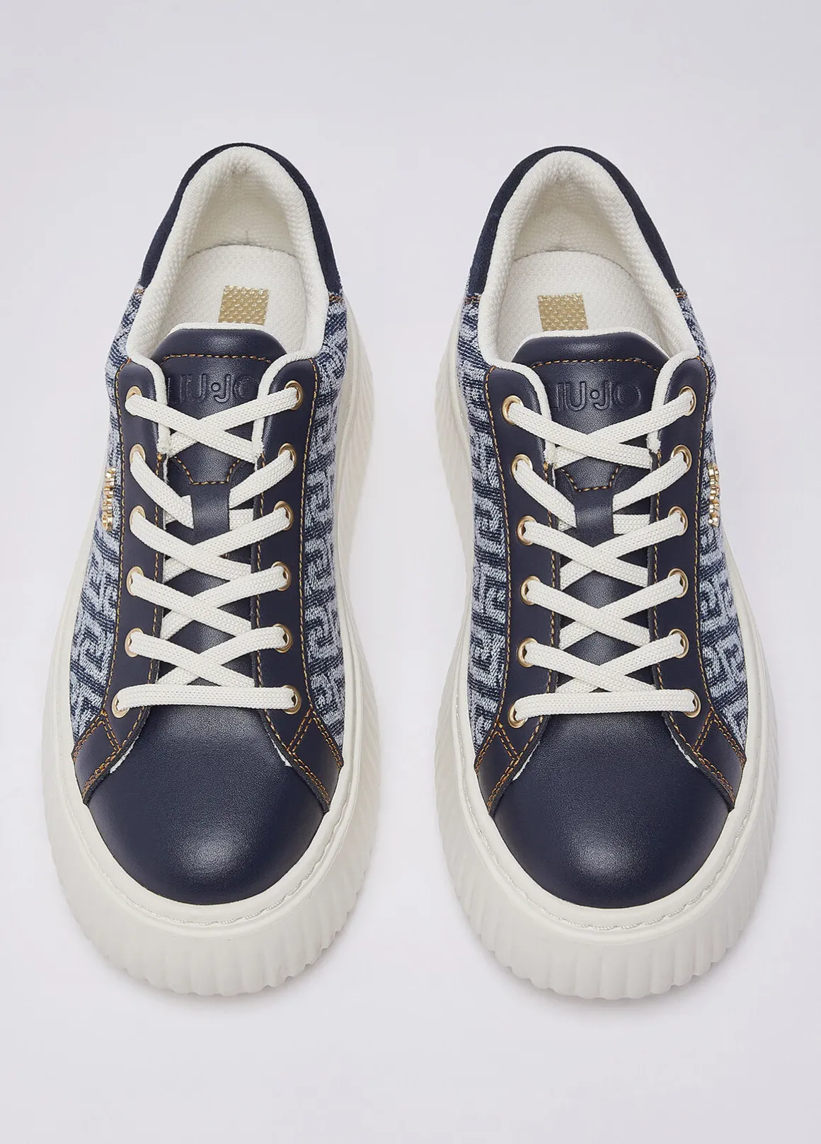 Sneakers platform in denim monogram