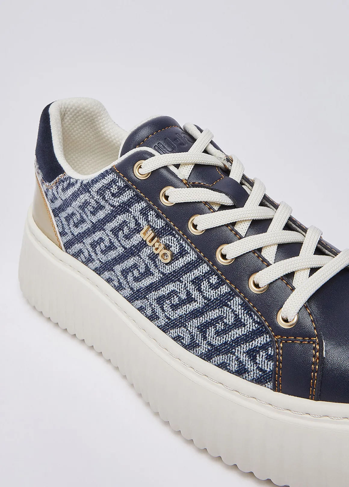 Sneakers platform in denim monogram