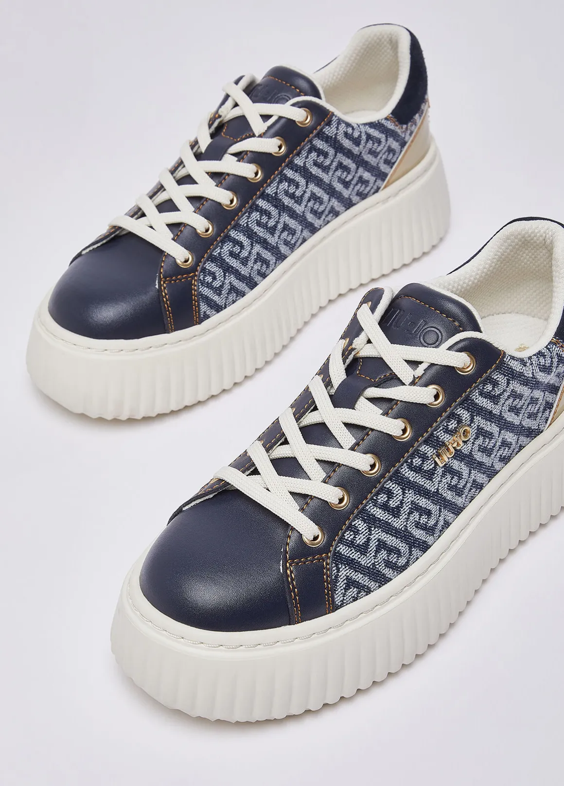 Sneakers platform in denim monogram