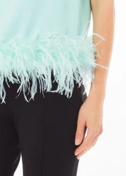 Top elegante con piume