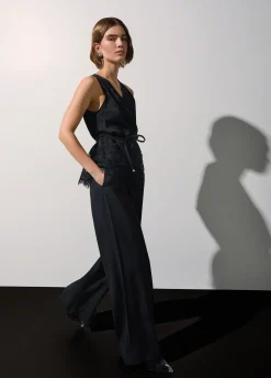 Top jacquard con dettagli in pizzo
