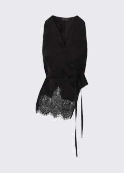 Top jacquard con dettagli in pizzo