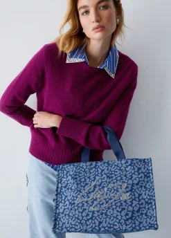 Tote bag grande in denim animalier