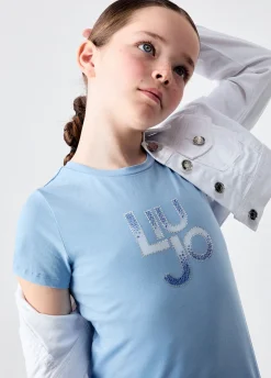 T-shirt con logo e strass