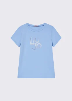 T-shirt con logo e strass