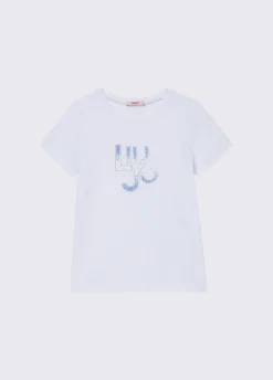 T-shirt con logo e strass