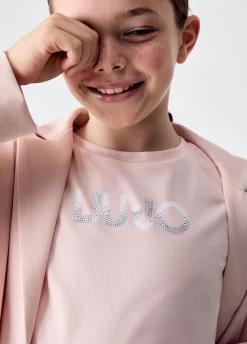 T-shirt con logo e strass