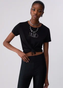T-shirt con logo e strass
