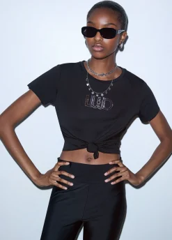 T-shirt con logo e strass