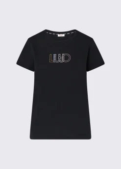T-shirt con logo e strass