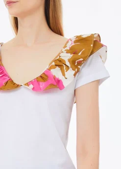T-shirt con rouches stampata