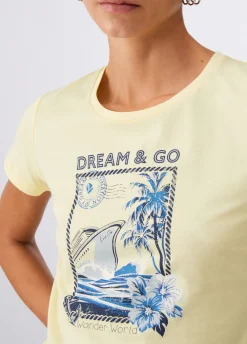 T-shirt con stampa e applicazioni