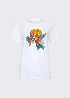 T-shirt con stampa e applicazioni