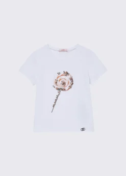 T-shirt con stampa e castoni