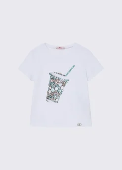 T-shirt con stampa e castoni