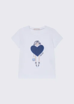 T-shirt con stampa e strass