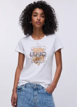T-shirt con stampa e strass