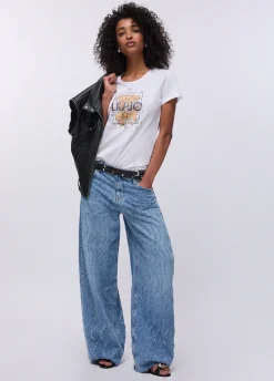 T-shirt con stampa e strass