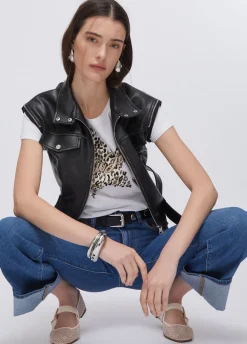 T-shirt con stampa e strass