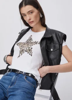 T-shirt con stampa e strass