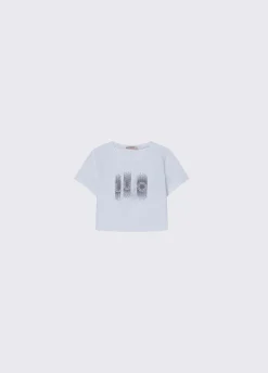 T-shirt cropped con strass