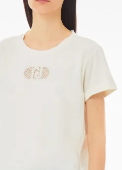 T-shirt in cotone con logo e strass