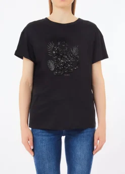 T-shirt in cotone con paillettes e strass
