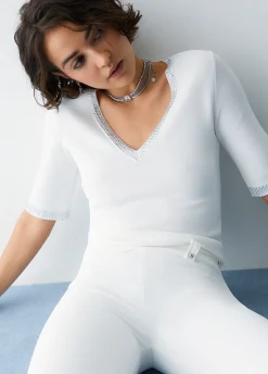 T-shirt in maglia con strass