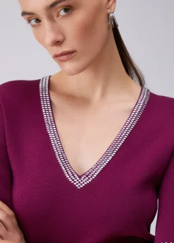 T-shirt in maglia con strass